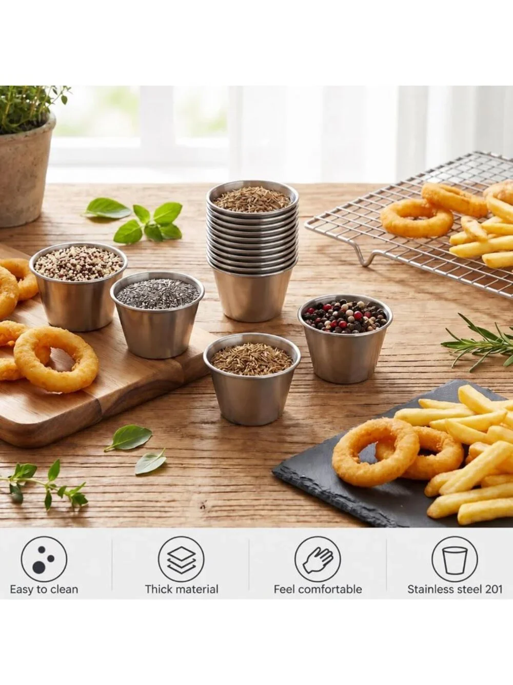 100 Pcs Stainless Steel Dipping Sauce Cups - 2.5oz Metal Ramekins for Parties